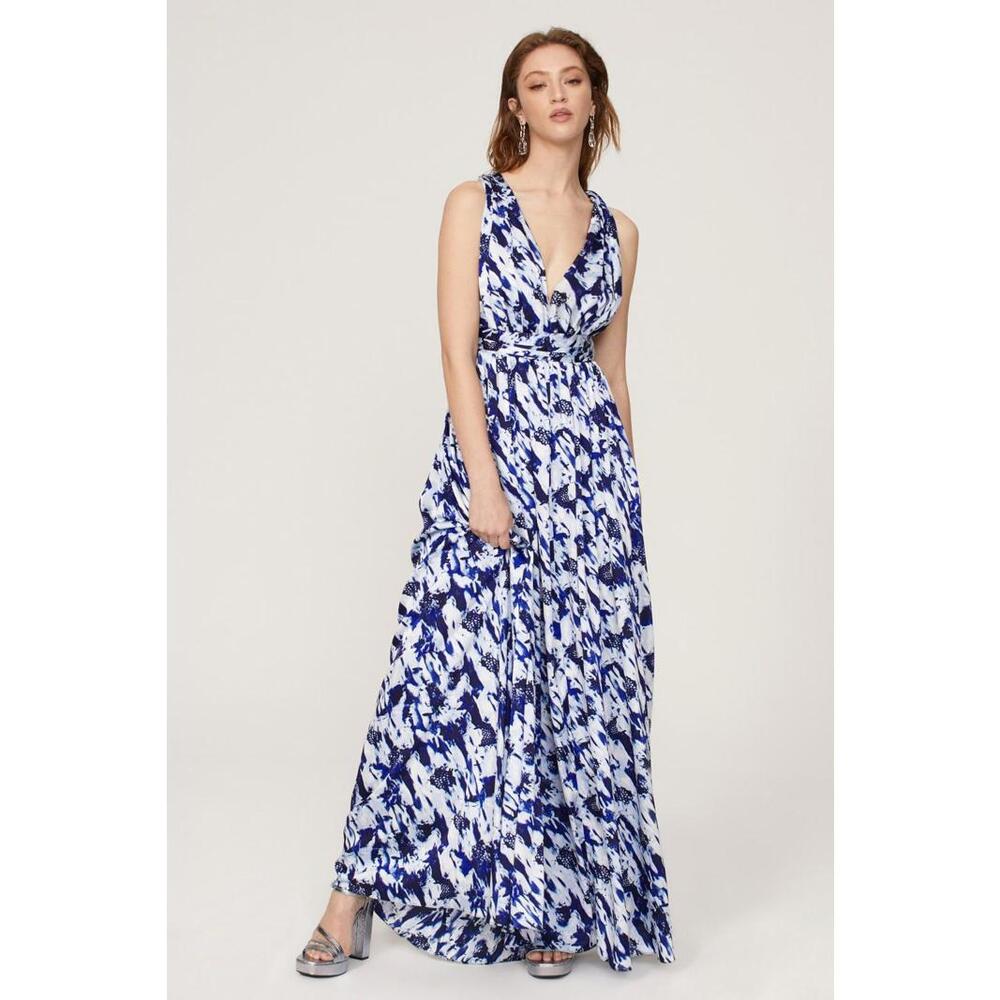 Donna Karan New York Blue Cross Back Gown Size 4 with Fabric Snags